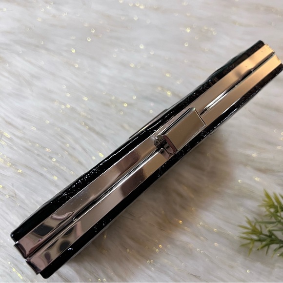 MICHE Black animal Print Faux Leather Silver tone Evening Clutch Bag NWOT - Picture 9 of 15